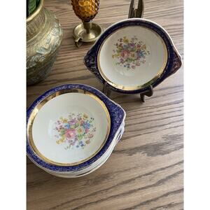 Cereal Bowls (4) Century Salem 23 Karat Gold Encrusted Aristocrat Cobalt Blue